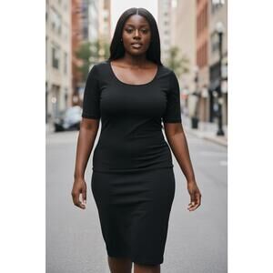 Black Short Sleeve Bodycon Dress with Back Zipper